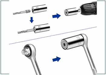 (socket wrench vs ratchet)Sockets fit with drill and wrench